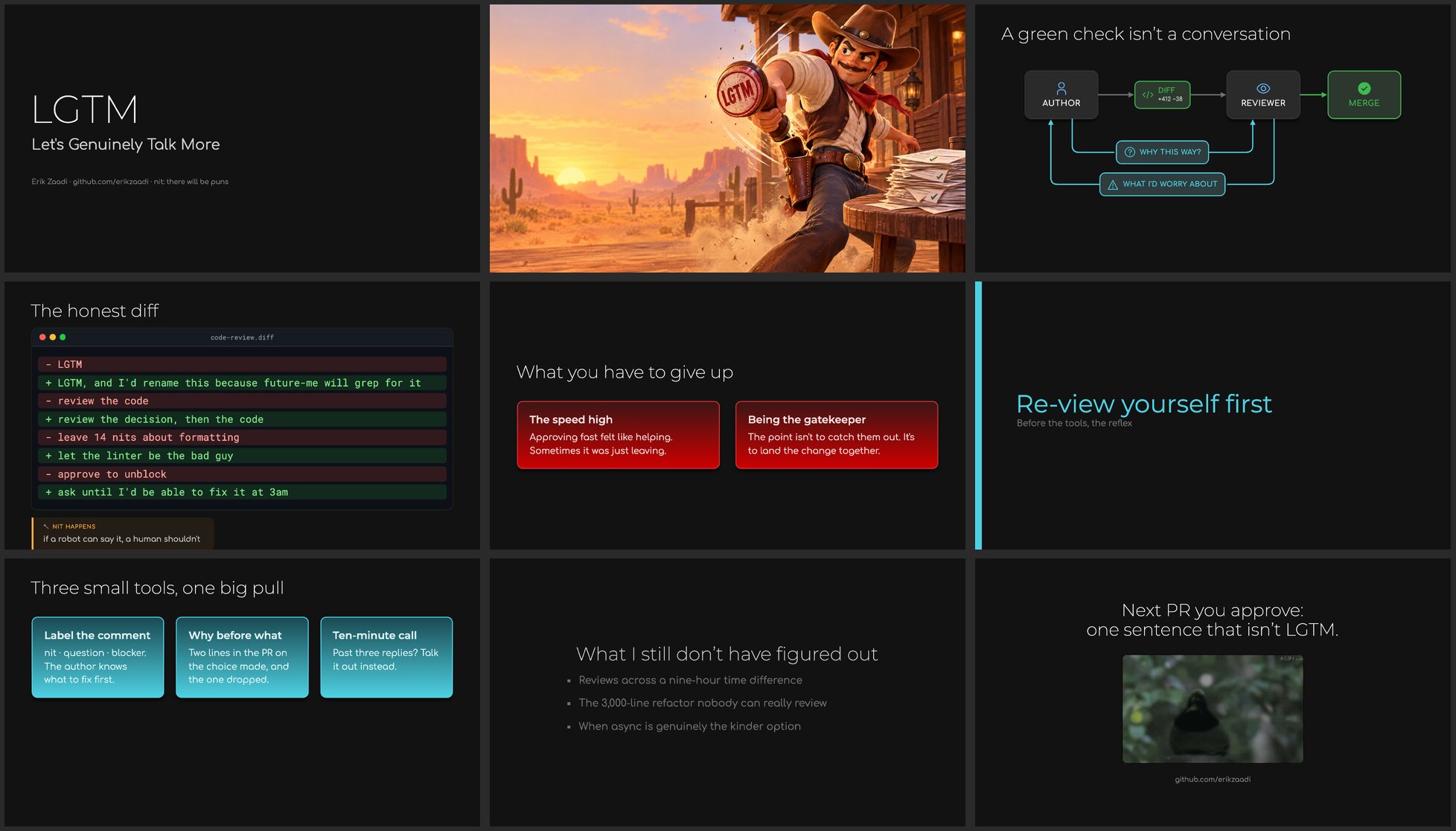 Nine slides from a test deck, built in three prompts